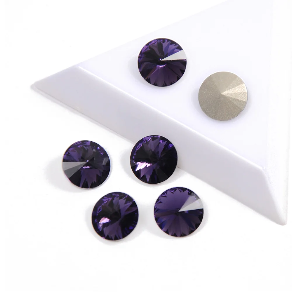 

K9 Glass Purple Velvet Rhinestones Pointback Rivoli DIY Crafts Sewing Garment Crystals Round Nail Art Supplies Stones