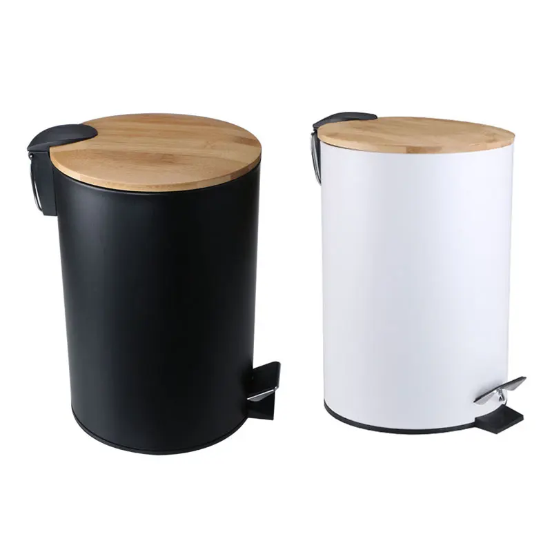 

7L Wooden Flip Step Trash Can Garbage Rubbish Bin Waste Container Organizer For Bathroom Kitchen Office