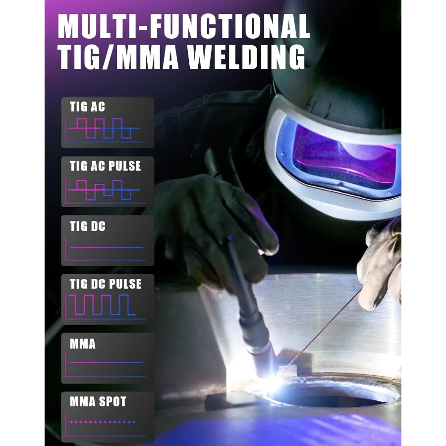 AC DC TIG Welder 200A with Pulse Function for Aluminum Welding Dual Voltage 110V 220V Portable Welding Machine Versatile ACDC T