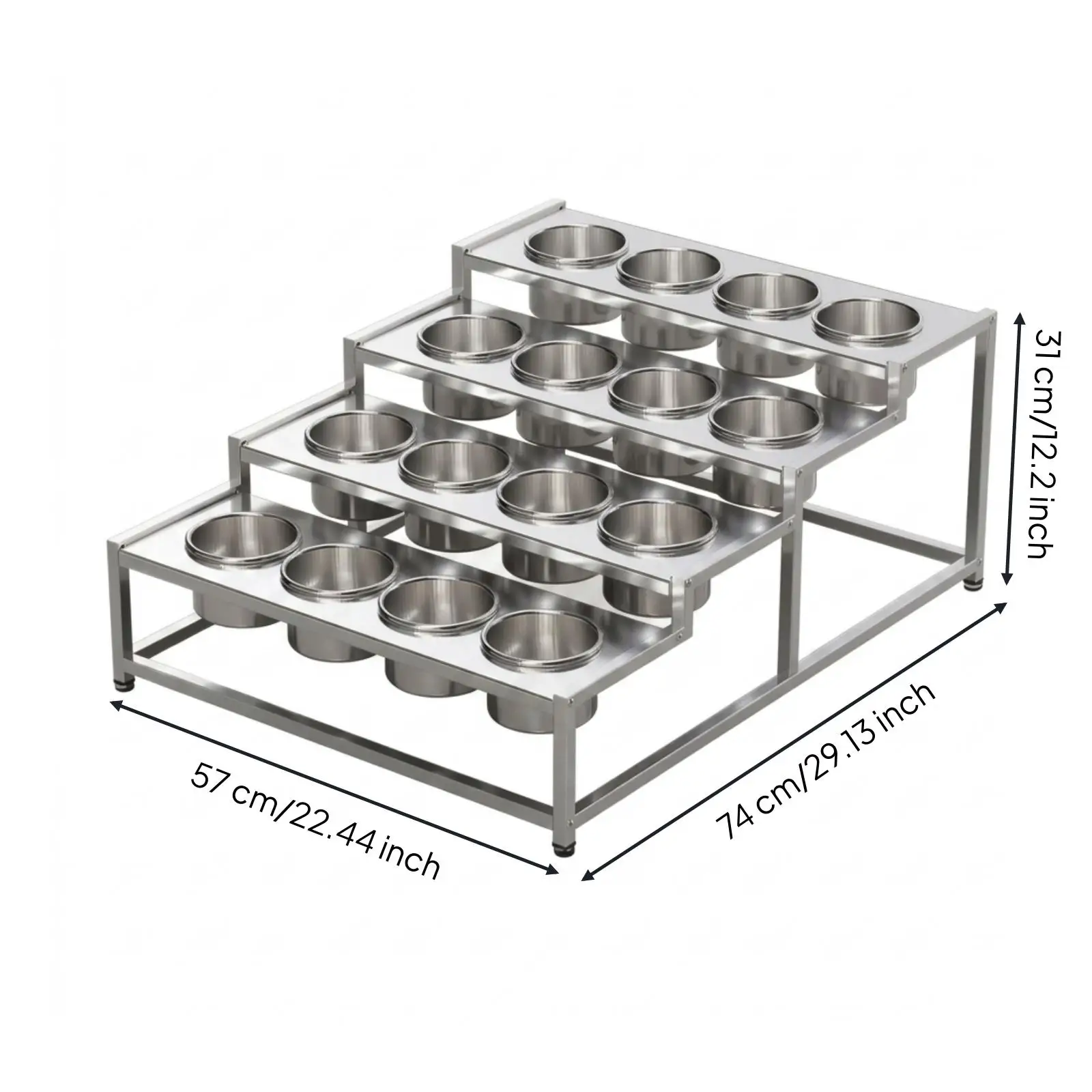 Space Saving Seasoning Rack for Restaurant Buffet Counter with 4 Layers Steel Frame and Round Sauce Cups