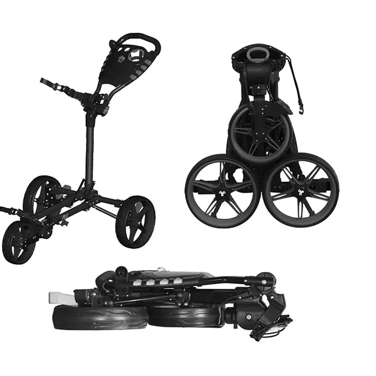 3 Wheel Compact Flat Folding Design Golf Push-Pull Trolley with Lightweight and Sturdy Aluminum Frame