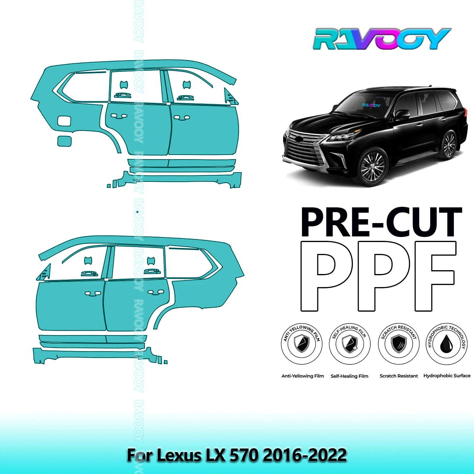 

For Lexus LX 570 2016-2022 8.5mil Clear Matte Pre-Cut PPF Door & A/B Pillar Kit TPU Paint Protection Film Set