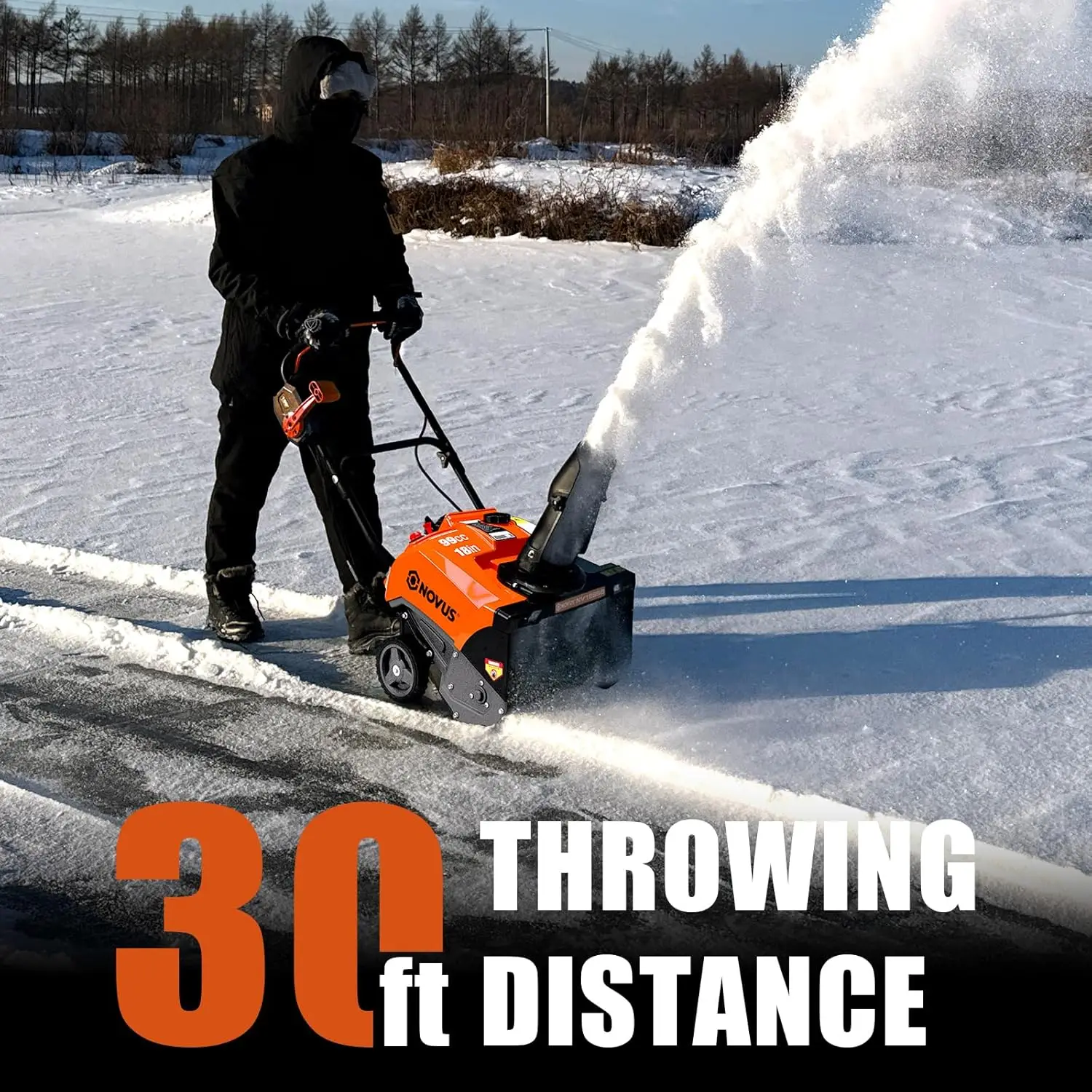 Snow Blower Gas Powered, Gas Snow Thrower With Remote Control Chute Rotation Single Stage 18 Inch 99Cc