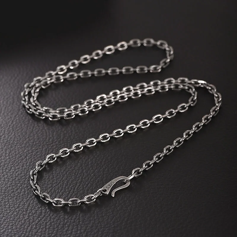 

Vintage black silver chain Long style personality trendy pure silver sweater chain Men's and women's punk Thai silver necklace p