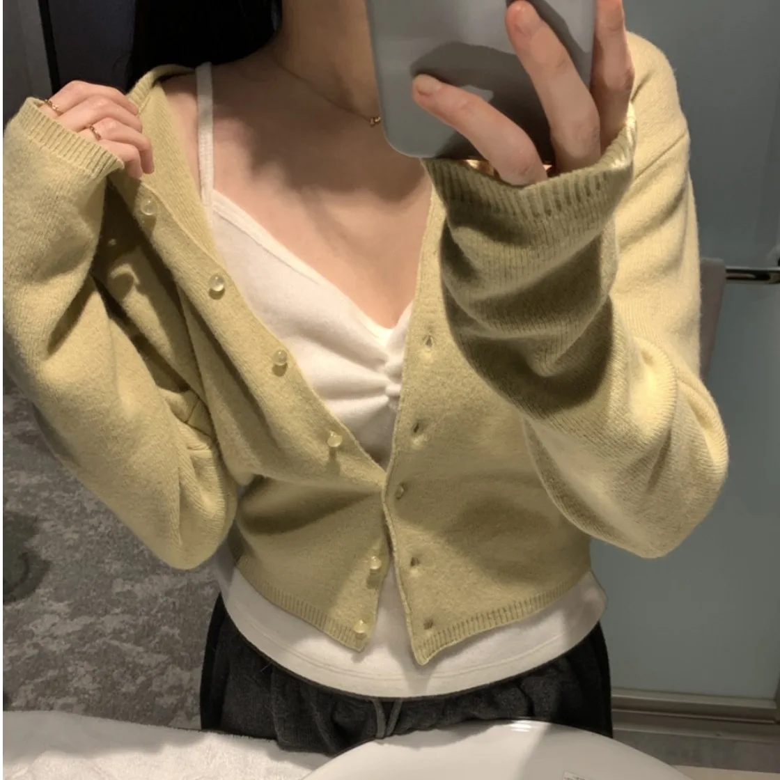 

Women's Knitted Sweater Chic Spring Autumn Versatile Sweet Simple Button Cardigan Long Sve Commute Sle Chinese Production