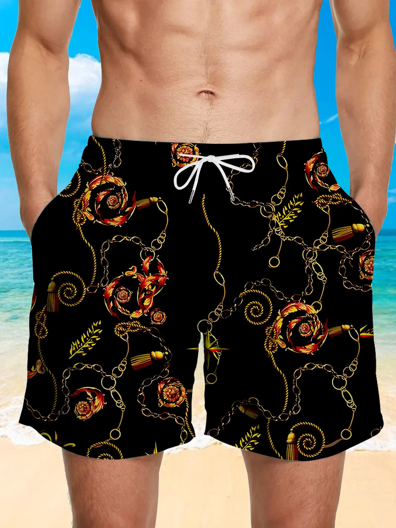 

Hip Hop Full Print Digital Shorts Men Breathable Quick Dry Beach Casual Trunks