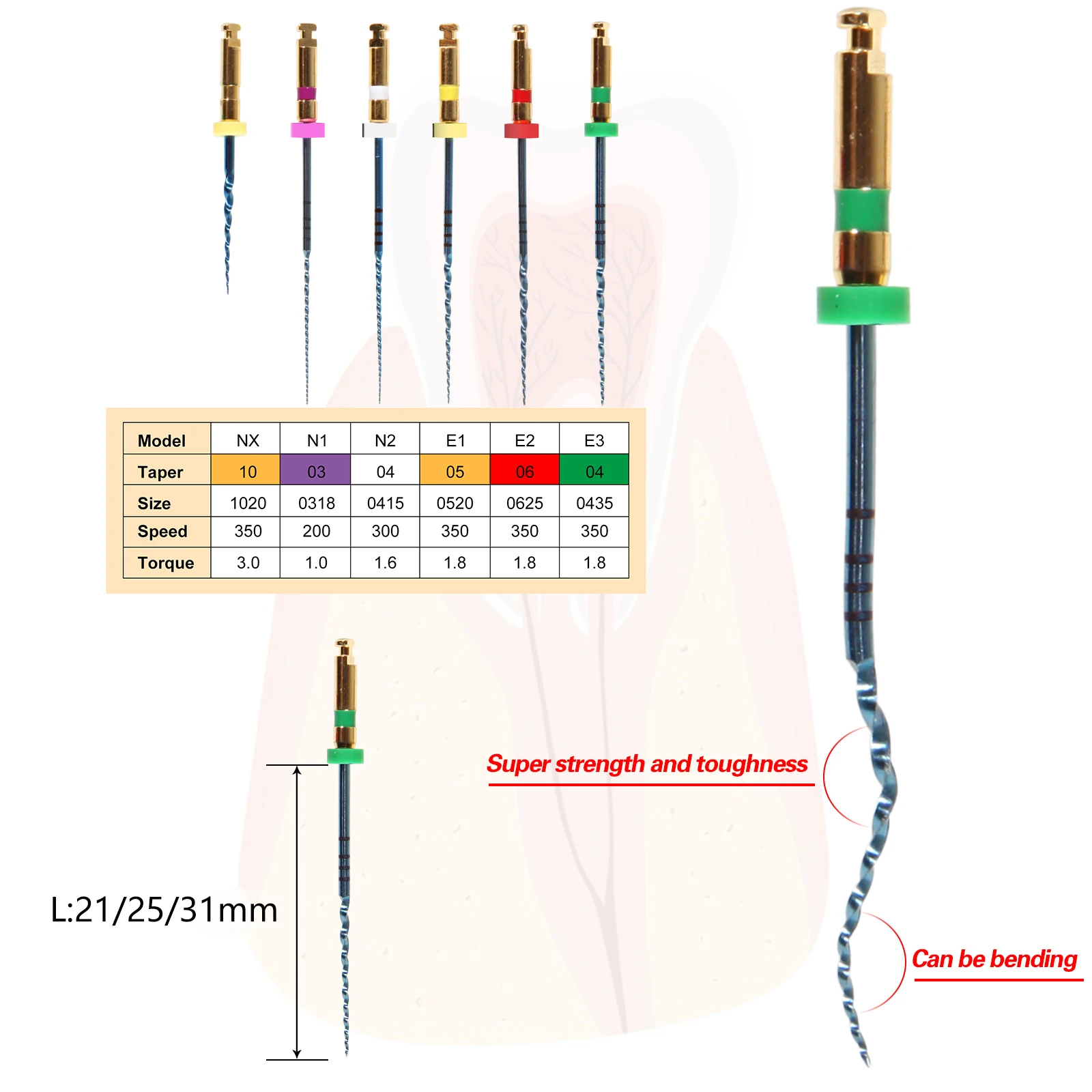 6pcs/pack Dental supplies Dental Endo Endodontic Universal Engine Rotary Root Canal NiTi File Size 21MM/25MM/MM free shipping