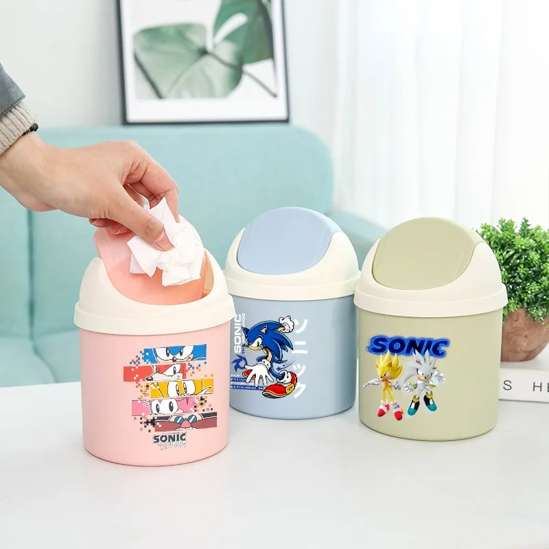 Sonics Car Trash Can Cartoon Anime Desktop Mini Garbage Bin Tube with Cover Bedroom Cute Garbage Can Clean Work Storage Box