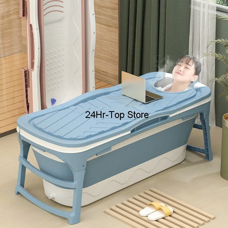 

Adult Comfortable Full-body Bathtubs Portable Bath Bucket Home Folding Bathtubs Thickened Plastic Bath Barrel with Armrests