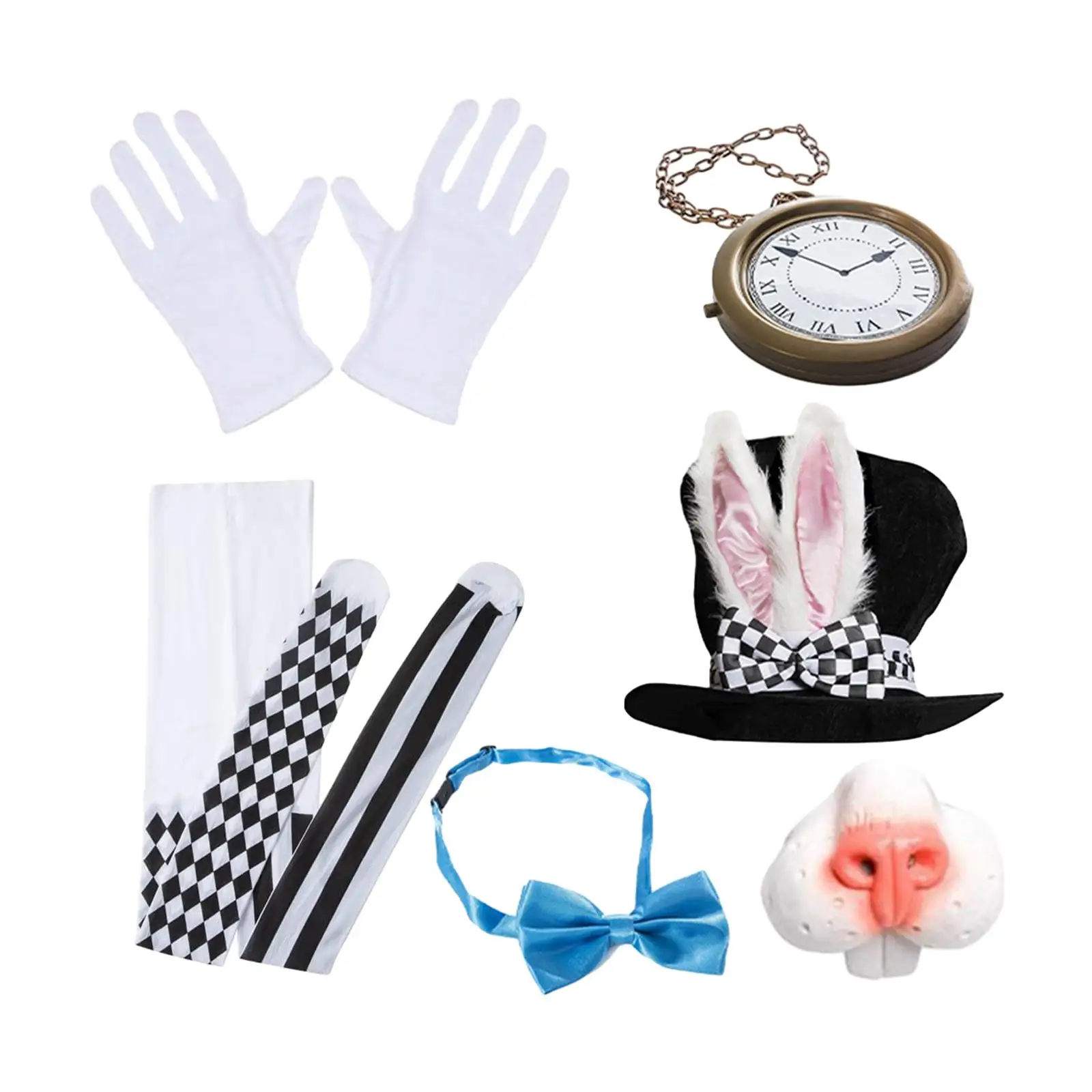 Easter Bunny Costume Accessory Bunny Bowtie Easter Hat Easter Leggings White Rabbit Costume Set Bunny Ear Top Hat for Easter