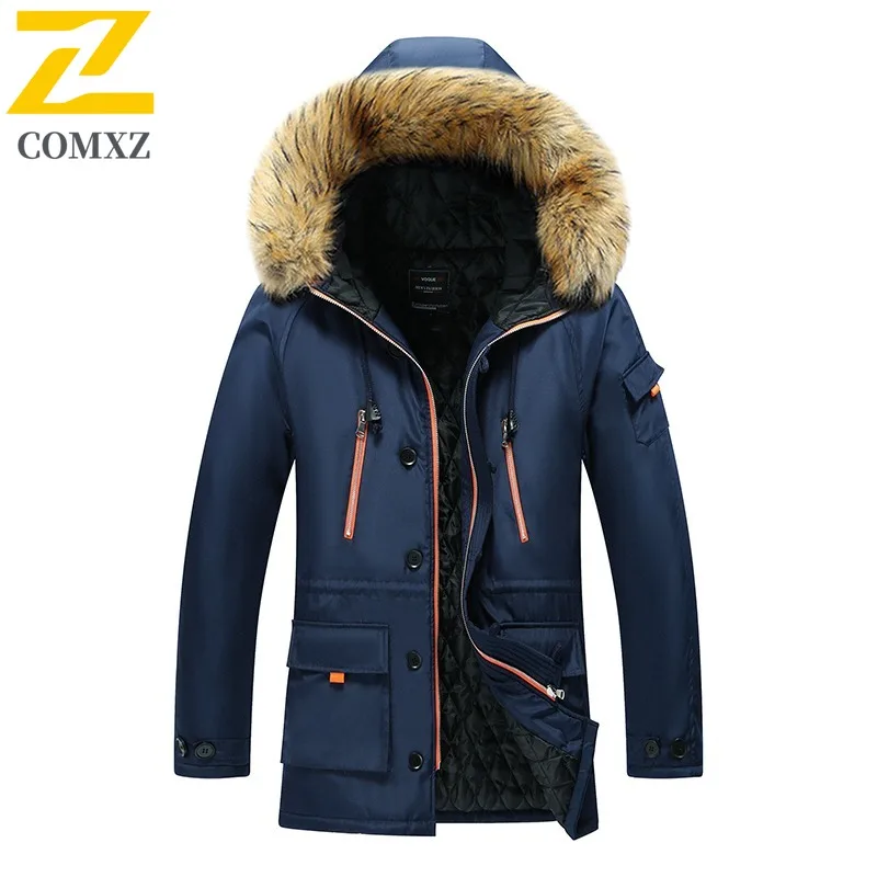 COMXZ 2025 New Men's Winter Mid-Long Cotton Jacket Korean Style Hooded Slim-Fit Thickened Warm Outerwear outdoor Street Dates​