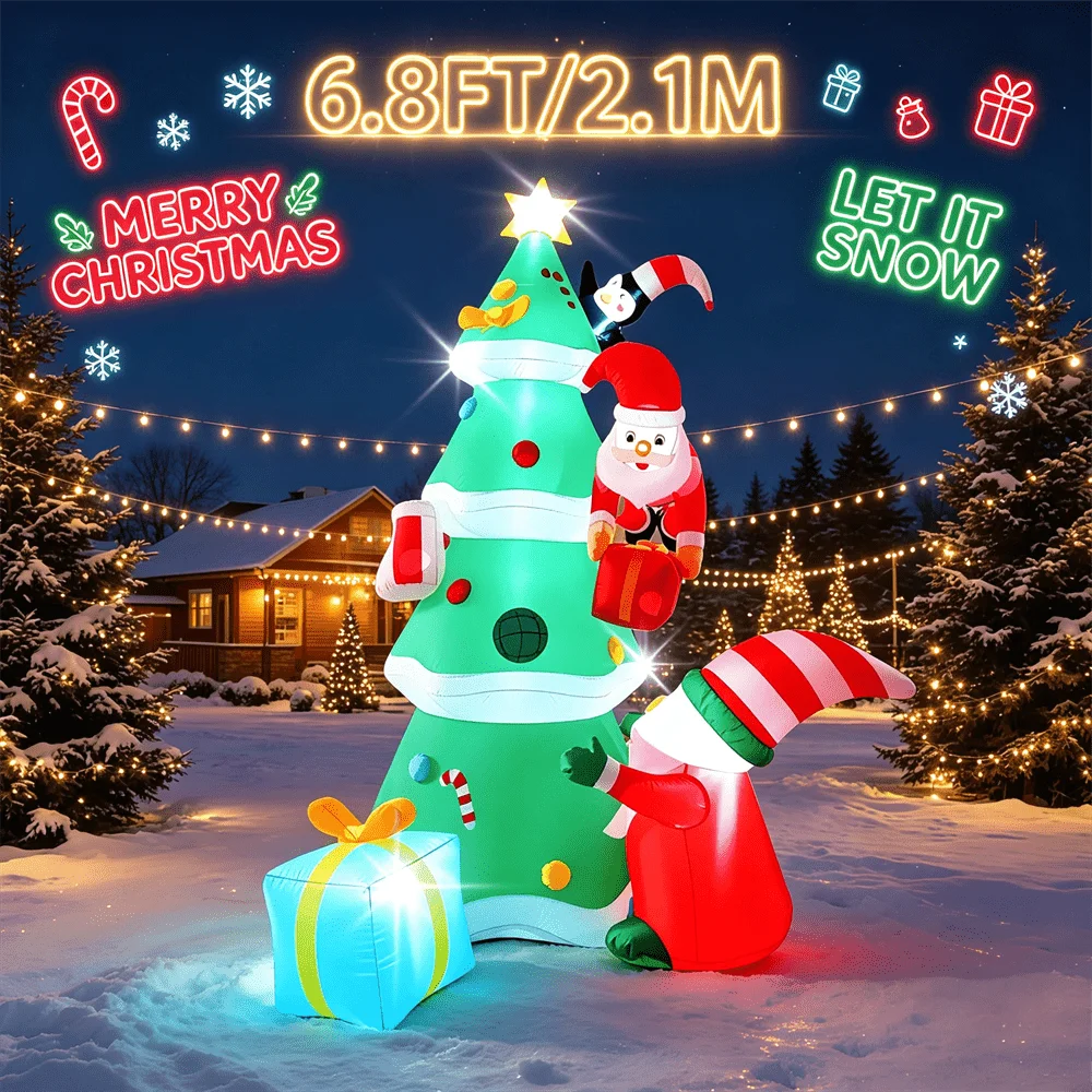 6.8FT Christmas Inflatable Model Xmas Tree LED Blow Up Outdoor Decoration Holiday Yard Lawn Art Decor for Christmas Festive