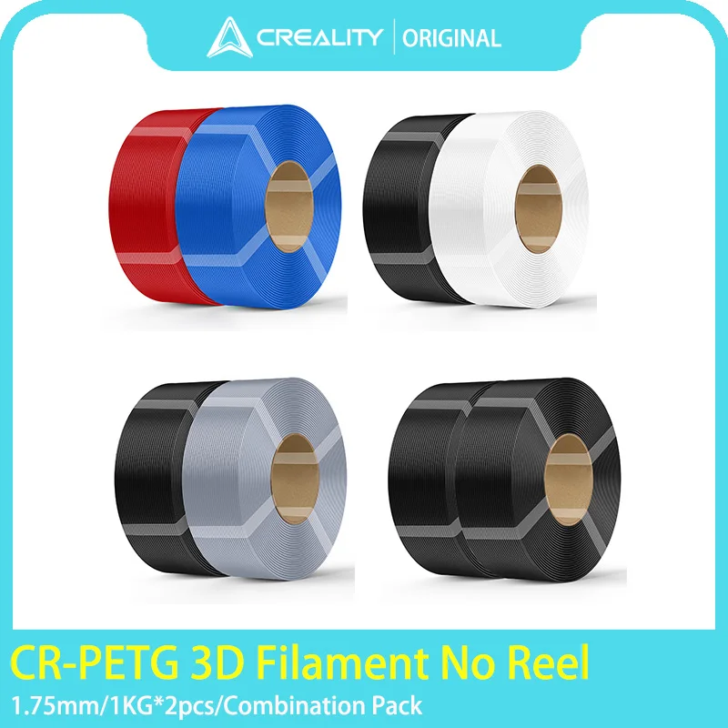 

2 рулона сменной нитью Creality PETG 2 кг без катушки PETG 1,75 мм 3D-нить для всех 3D-принтеров на многоразовой катушке 2 шт. 1 кг нити