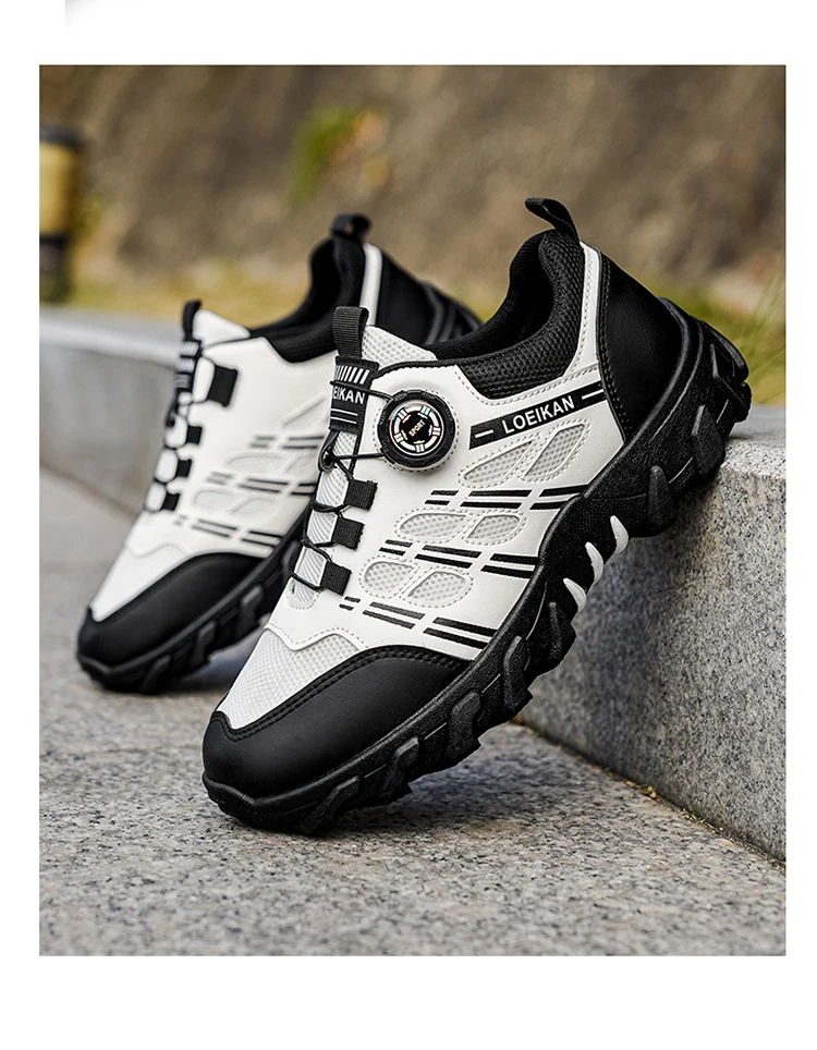 Herren-Wanderschuhe mit drehbarer Schnalle, rutschfeste, dicke Sohle, Outdoor-Trekking-Kletterschuhe, Schwarz-Silber – Detail 5