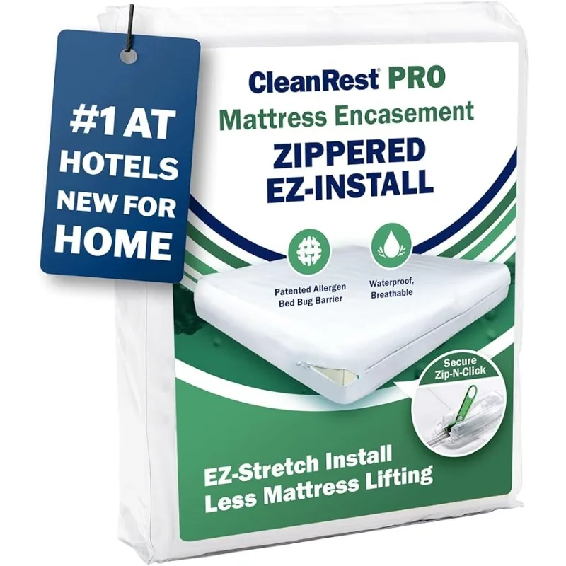

CleanRest PRO Mattress Encasement (Zippered Protector) with Patented Zip-N-Click Closure for Secure Bed Bug Protection - Queen S