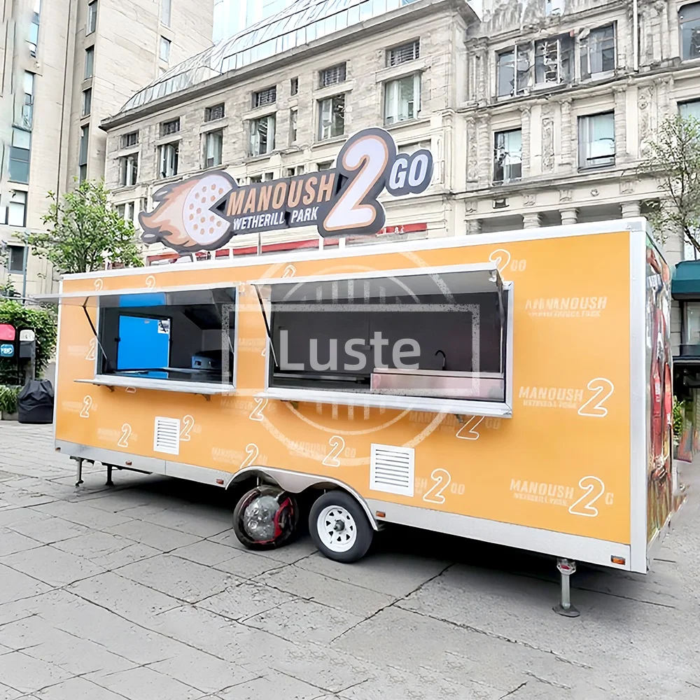 

Red Color Food Trailer Mobile Food Cart Caravan Food Truck Hamburger Shape Mobile Business Factory Customized Car Restaurant