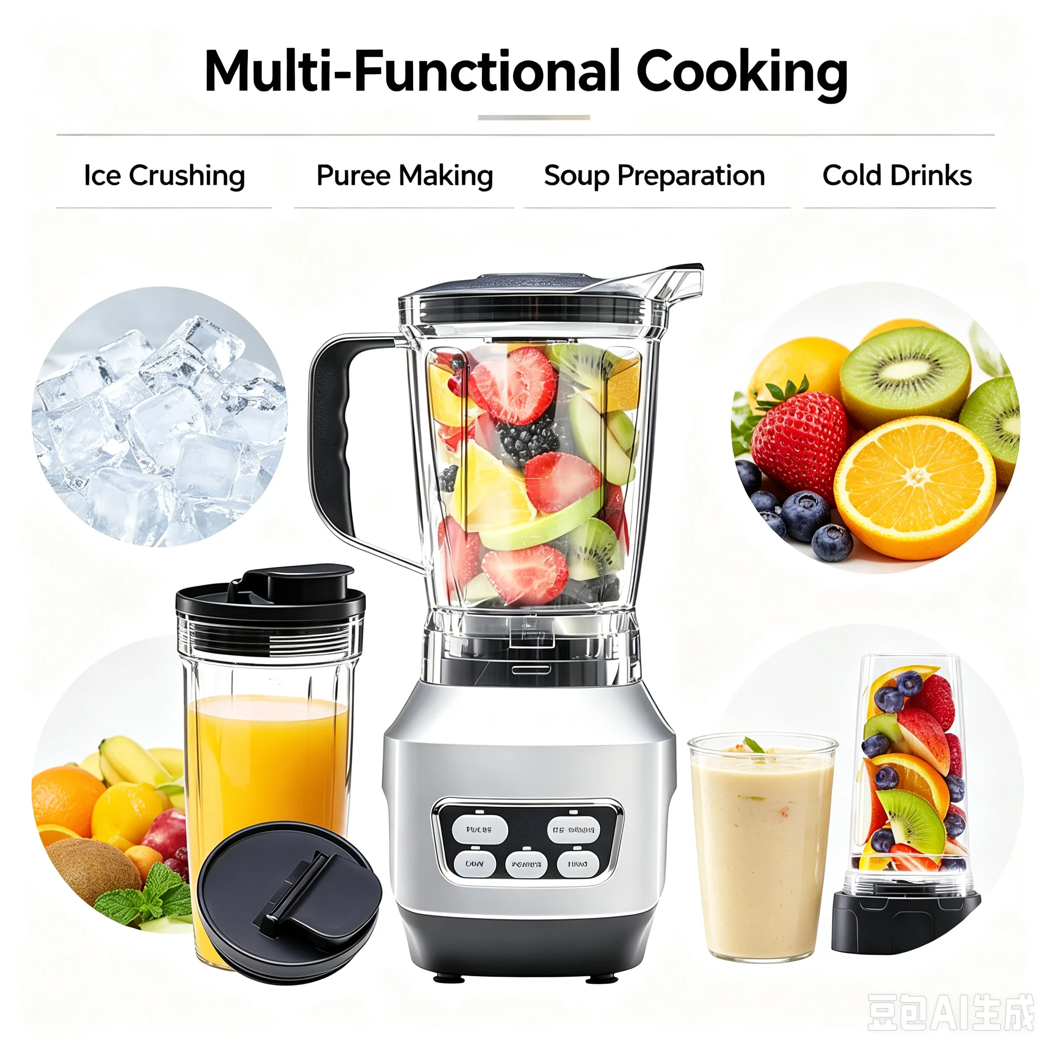 1200W Countertop Blender, 1.5L Multi-Functional High Speed Blender with 2 Portable Travel Cups, Ice Crushing Smoothie Maker for Shakes, Frozen Drinks & Food Prep