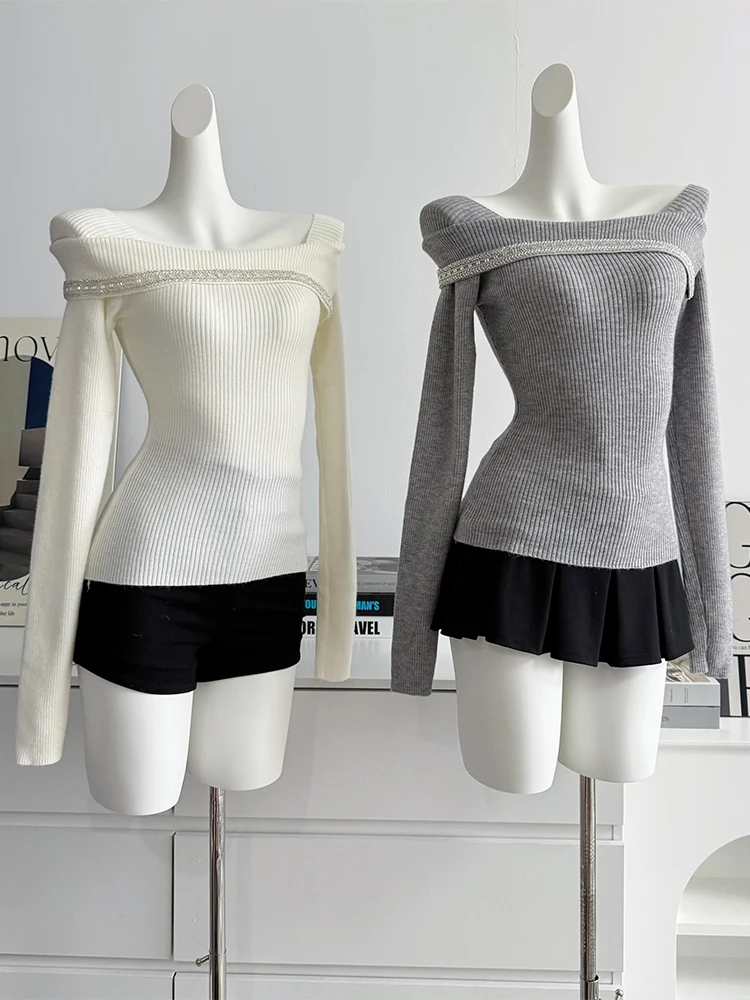 Frauen Aprikose Pullover Pullover Ästhetische Harajuku Lange Ärmel Slash Neck Pullover Jumper Vintage Y2k 2000er Jahre Kleidung Herbst 2024