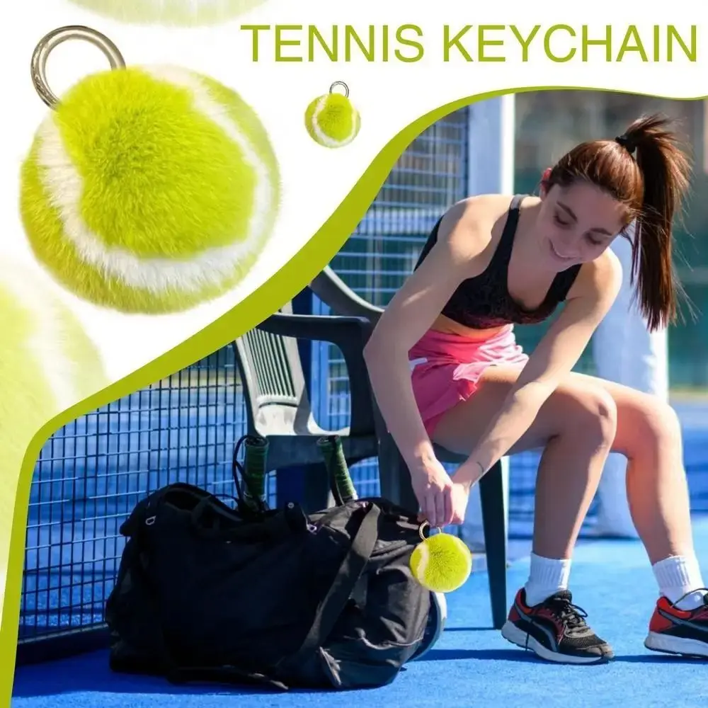 Fashion Soft Plush Tennis Keychain Fluffy PomPom Premium Texture Plush Pendant Bag Charm Daily Gift