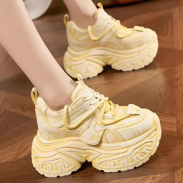 

Vintage Leather Dad Shoes Women's Casual Sport Shoes Worn Coloration Low Help Breathable Mesh Fashionable Flat Heel