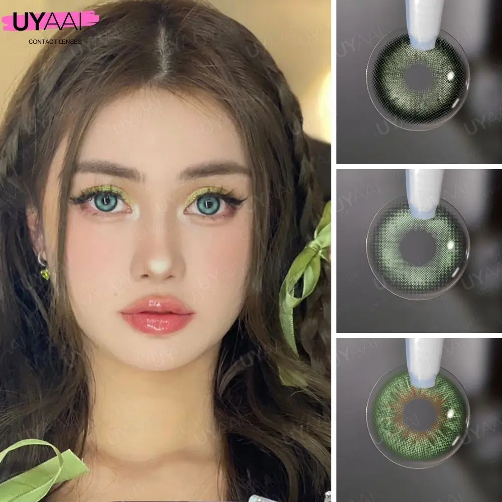 UYAAI 2Pcs Natural Eye Color Lenses Color Contact Lenses For Eyes Green Big eyes Colored Contact Lenses Beauty Pupils Eye Lenses