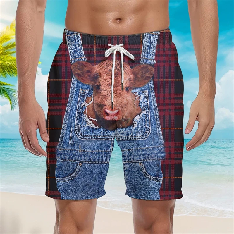 Mucche polli pecore e maiali pantaloni corti stampati in 3D Streetwear pantaloncini da spiaggia Sport costumi da bagno Casual pantaloni uomo abbigliamento per bambini