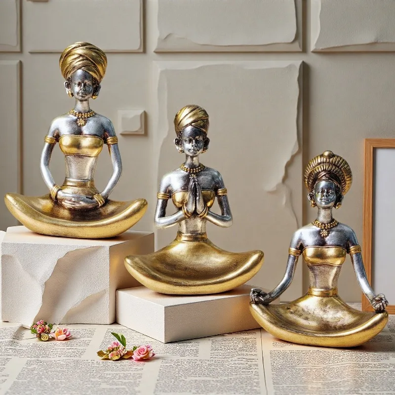 Resin Yoga Meditation Ornaments, Zen Character Sculptures, Yoga Postures, Porcelain Woman Statues, Home Yoga Studios, Home Decor