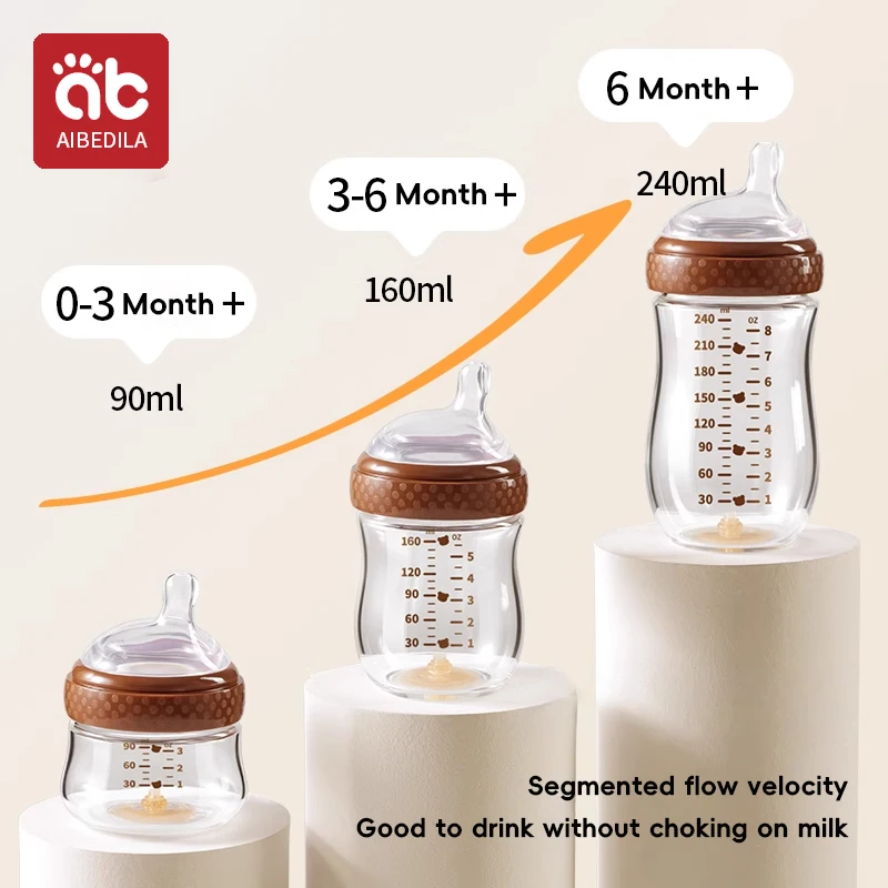 AIBEDILA Pasgeboren Glazen Flessen 90/160/240ML Anti-Choke Babyfles Anti-winderigheid melk Zuigflessen Baby BPA Gratis