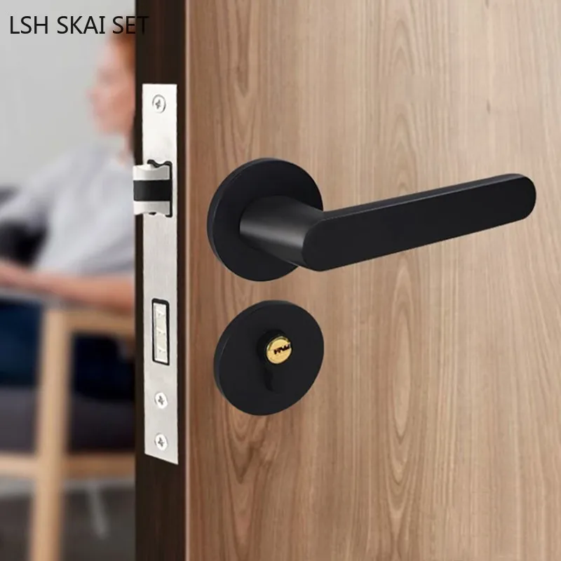 Indoor Bedroom Door Lock Aluminium Alloy Door Handle Hardware Black Apartment Door Lock Home Hardware Security Lockset