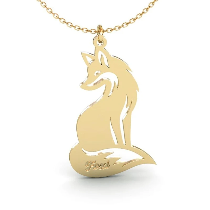 

Custom Fox Necklace with Name Fox Memorial Jewelry Personalized Jewelry for Women Ladies Collar Acero Inoxidable Mujer