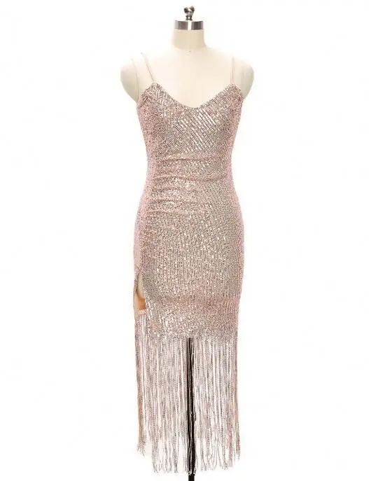 

Deep V Neck Autumn Silver Sequined Sexy Dress Women Christmas Party Club Stra