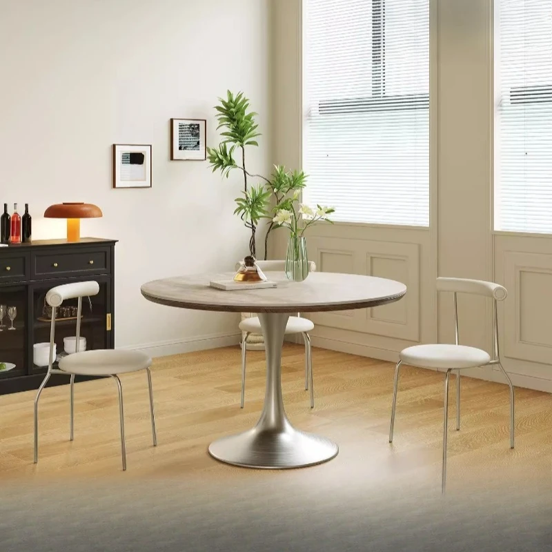 

Round Travertine dining Stainless steel round 1m small round Tulip medieval dining