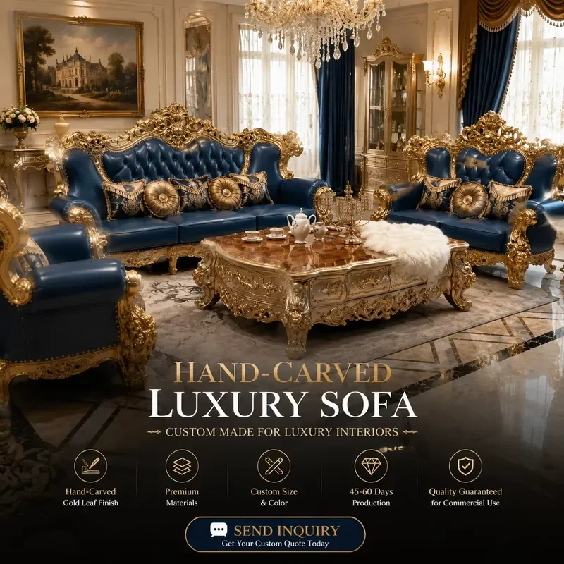 Sofa Set Furniture Living Room Carving Hand Carved European Gold Gilded Couch for Hotel Villa Bespoke Colors