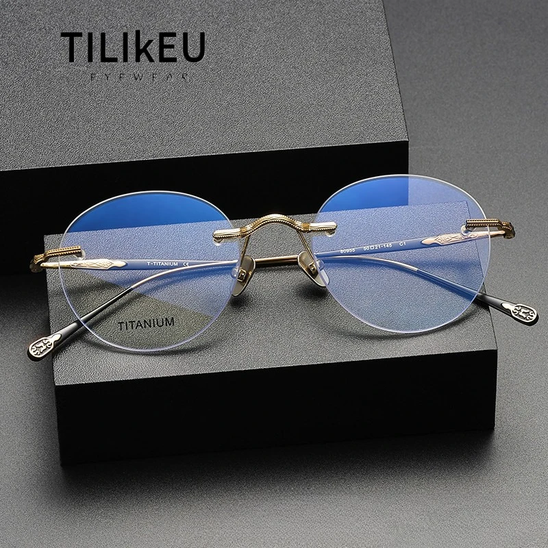 

Japanese Retro Oval Rimless Pure Titanium Glasses Frame Women Fashion Comfort Prescription Eyeglasses Optical Frame Men Eyewear