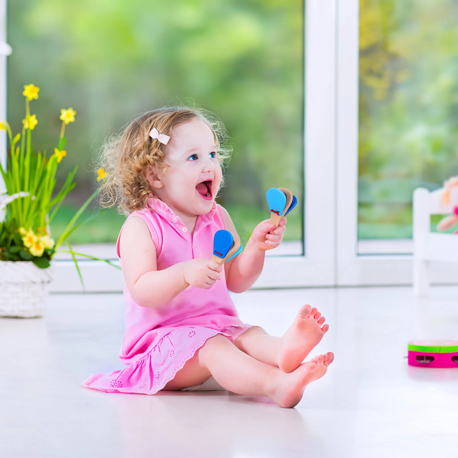 จับเด็กเครื่องดนตรี Clapper BOARD ไม้ Finger Castanets ของเล่นเด็กดนตรี