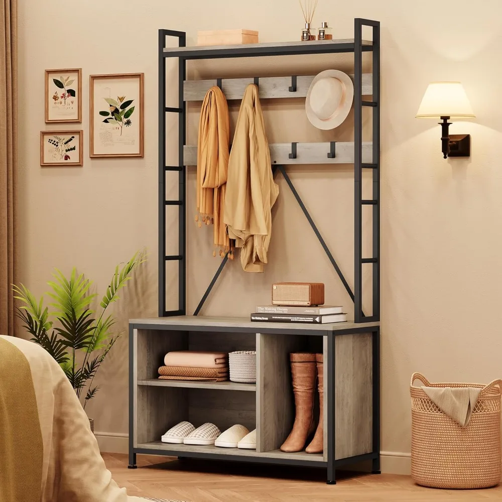 

Coat Rack with Bench Coat, Bench Coat Tree & Storage Cubbies Entryway Coat Rack with Shoe Storage for Entryway, Living Room