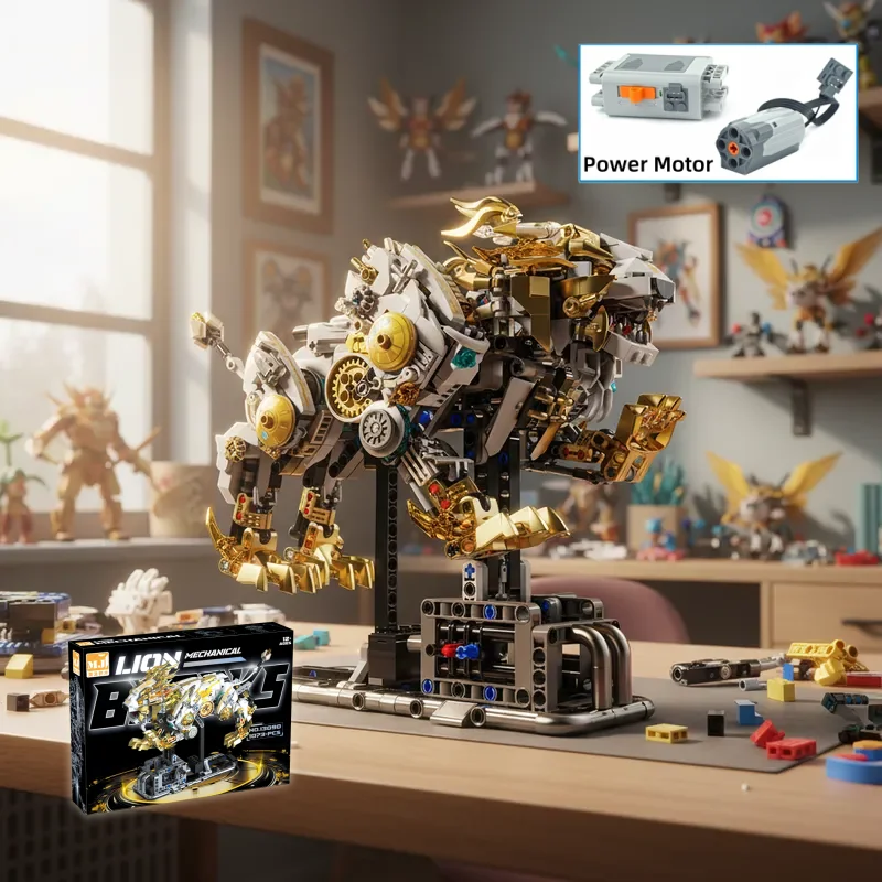 

1073PCS Mechanical Lion Building Blocks Set Creative Power Motor With Movable Parts Kit For Kids DIY tabletop decorations Gift