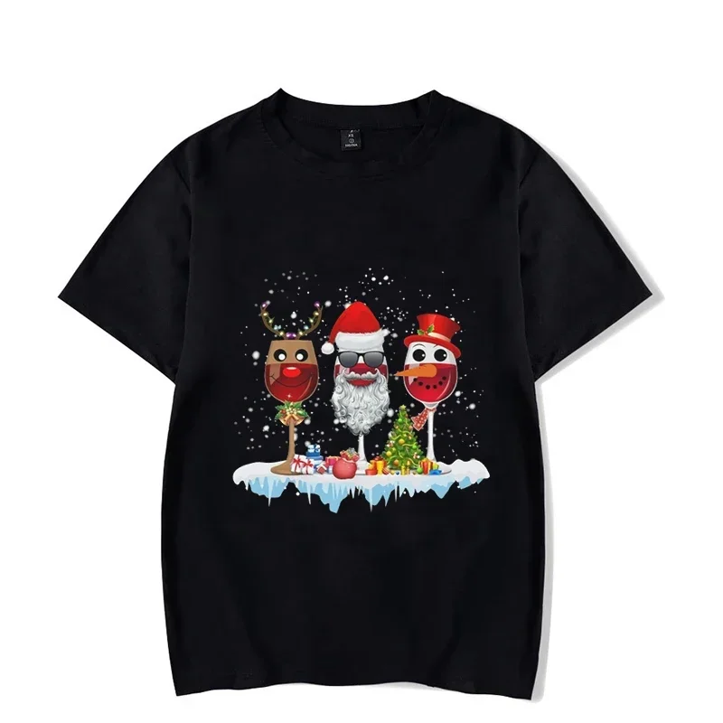 Men T-Shirt Fashion Casual Oversized TShirt Christmas Wine Print Tshirts Short Sleeve Christmas Santa Funny Tees Cotton Tops