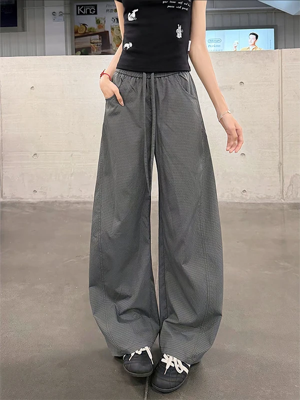 Quick Dry Ice Silk Pants Men Women Summer Thin American Slant Cut Casual Baggy Pants Breathable Comfortable Straight Leg Trou...