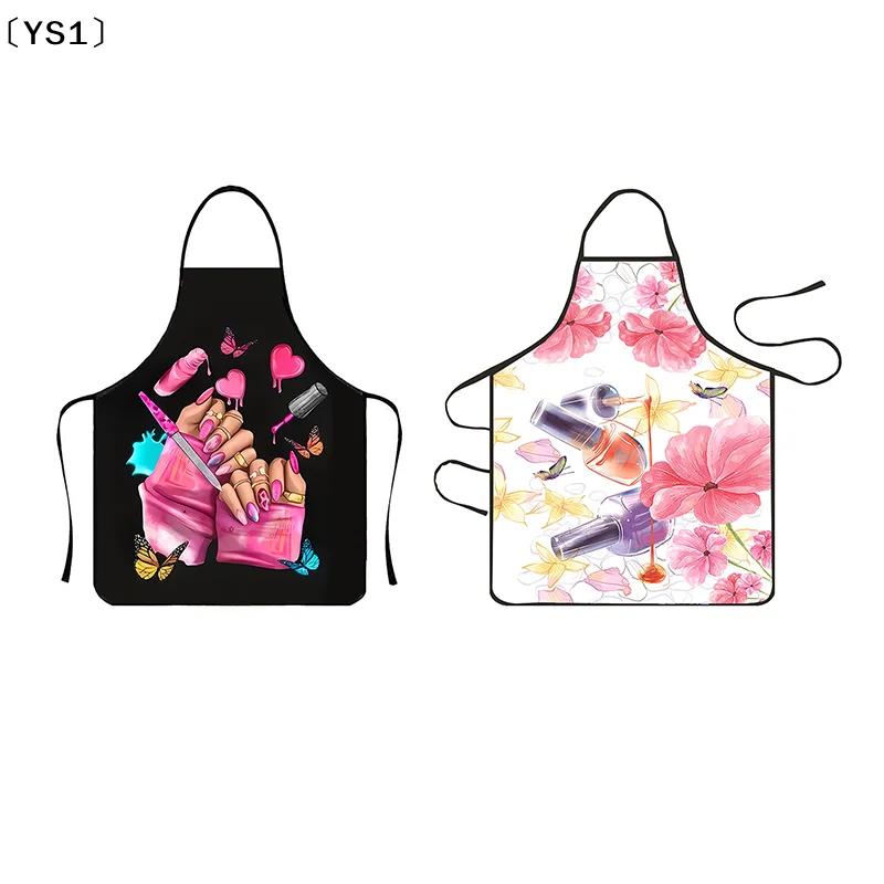 〔YS1〕Nail Polish Printing Beauty Kitchen Women Apron Household Cleaning Pinafore Salon Home Cooking Baking Manicure Work Clothes view 4