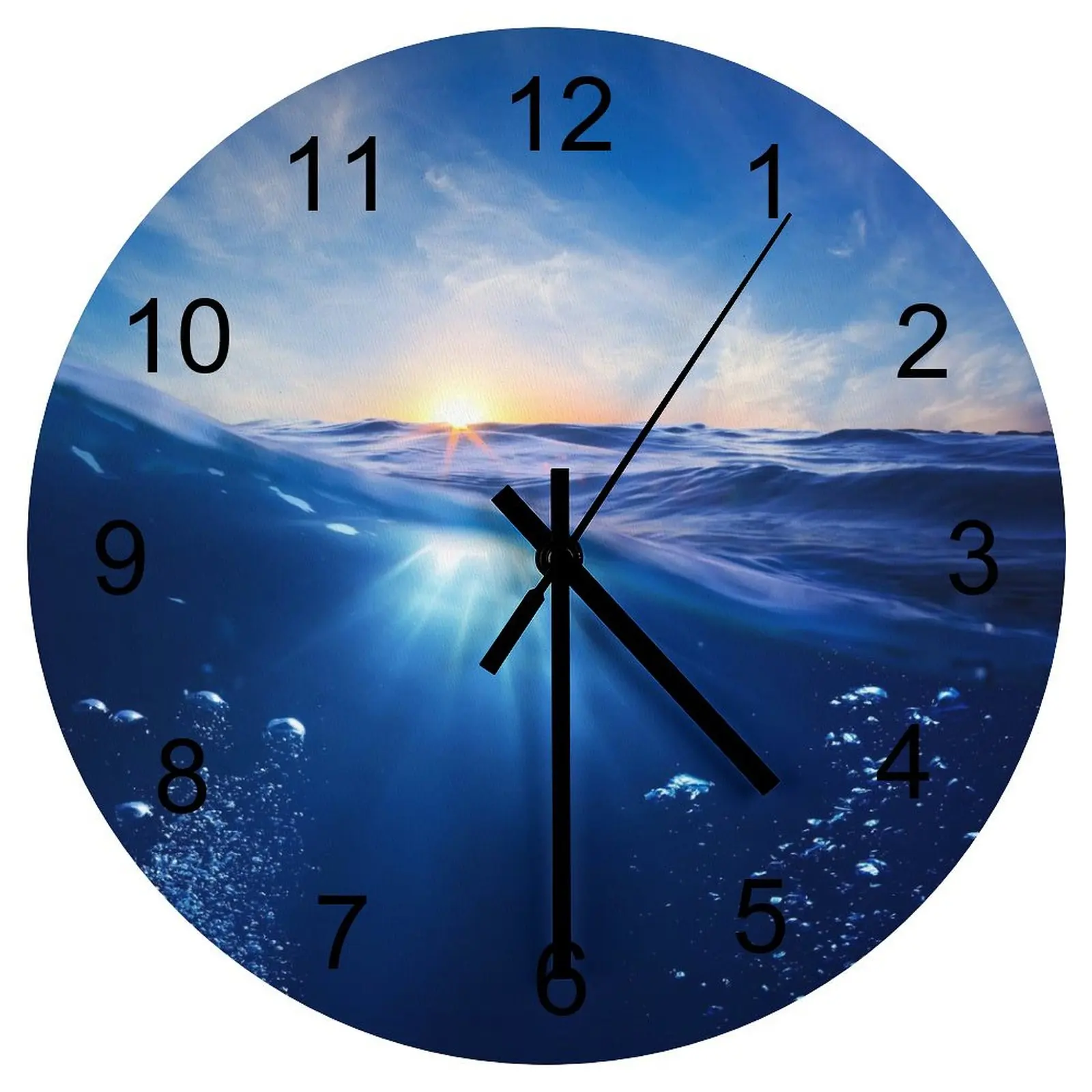 

Office Wall Clock Beautiful sea surface scenery Clocks 12 inch Silent Wood Round Multicolor Durable Rustic