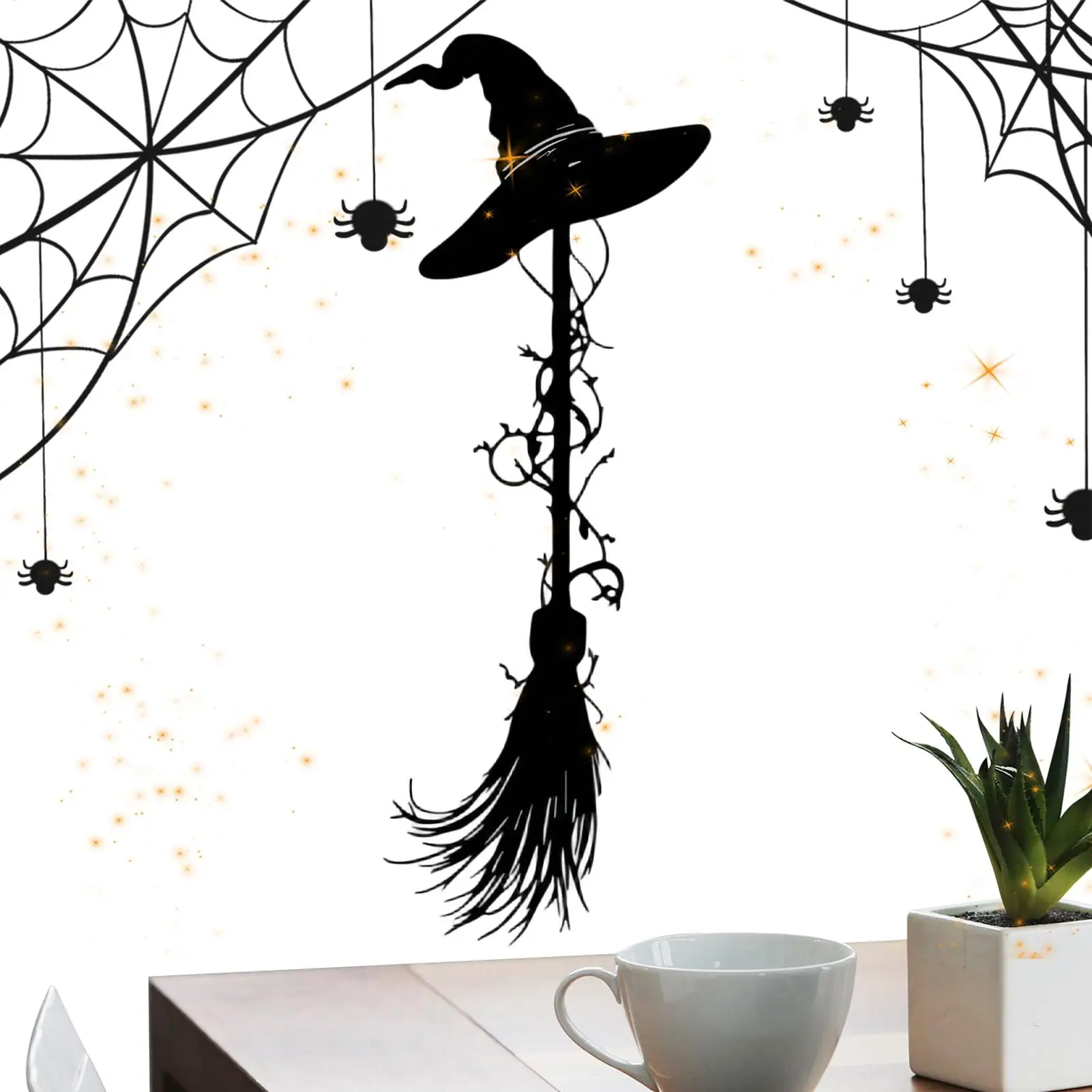 Halloween Witch Broom Silhouette metal Wall Art Spooky Hangable Holiday Sign Scene Prop Holiday Party Decorations for Home Cafe