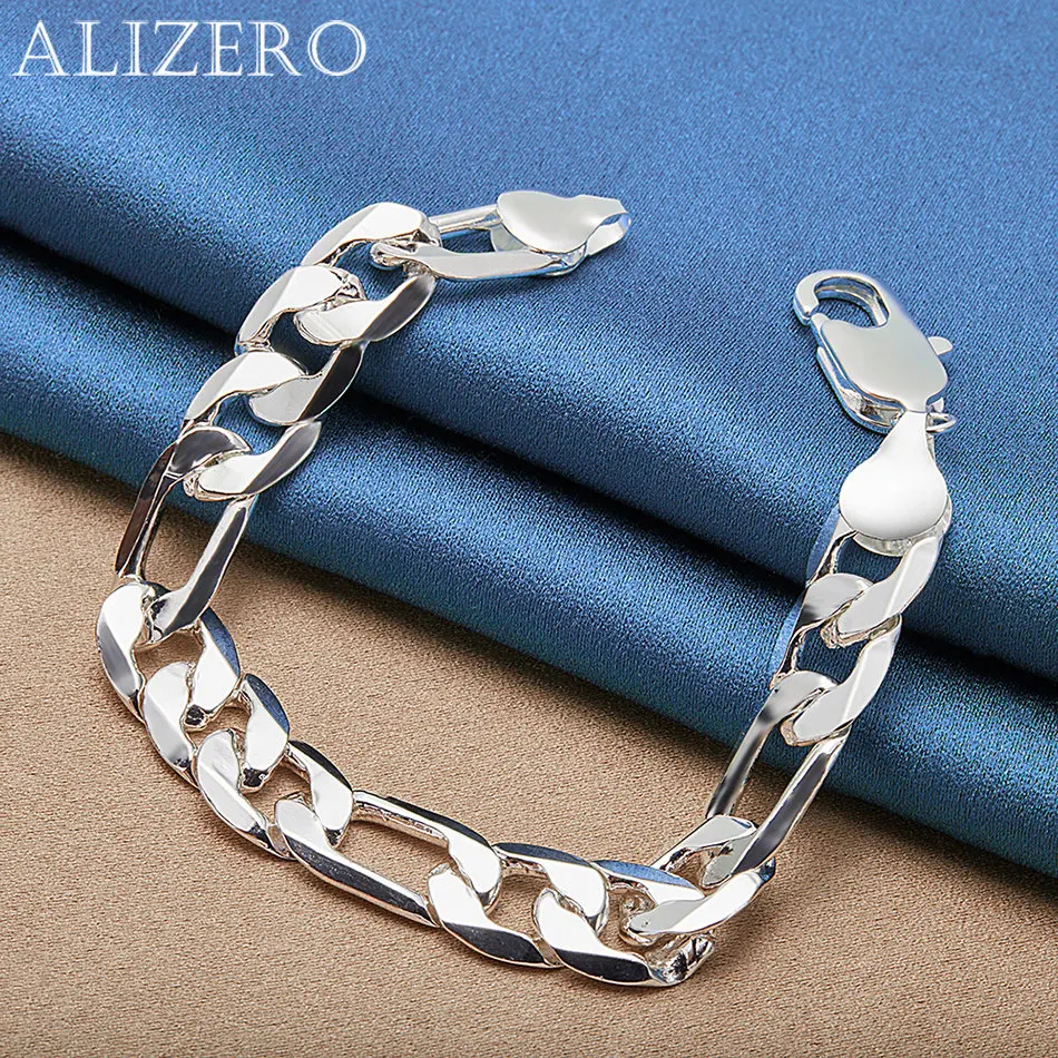 

ALIZERO 925 Sterling Silver 12mm Figaro Chain Bracelet For Men Women Fashion Accessories Wedding Party Jewelry Gift