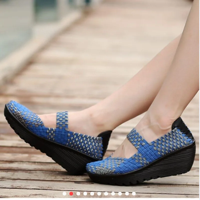 35-41 Women Vulcanized Shoes Spring Autumn Weave Sneakers Wedges Mesh Breathable Zapatos Female Thick-Soled Platform Footwear y5