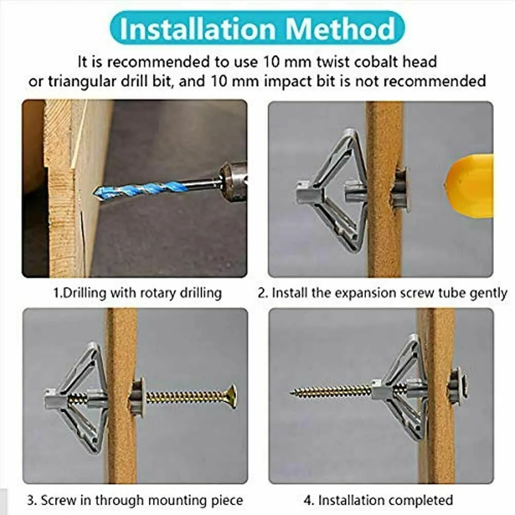 Self Drilling Drywall Anchor Set 50pcs with Screws Made for Hollow Walls and Gypsum Boards to Securely Fix Various Items