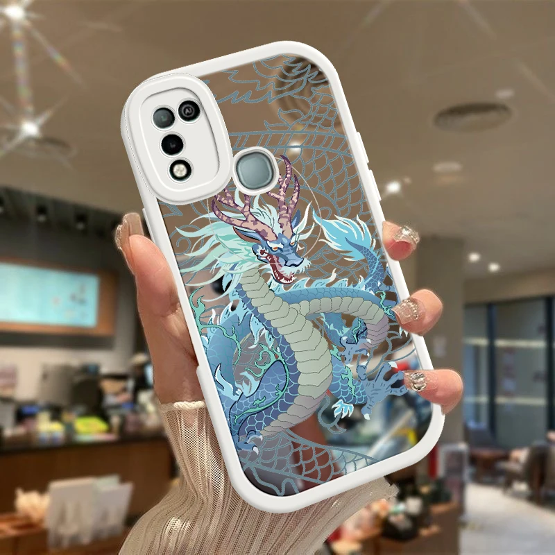 Dragon Mirror Surface  Fasion For Infinix HOT 9 10 10S LITE 11 PRO NOTE 7 8 SMART 5 6 NFC PLAY Makeup Mirror Coque Cover Funda