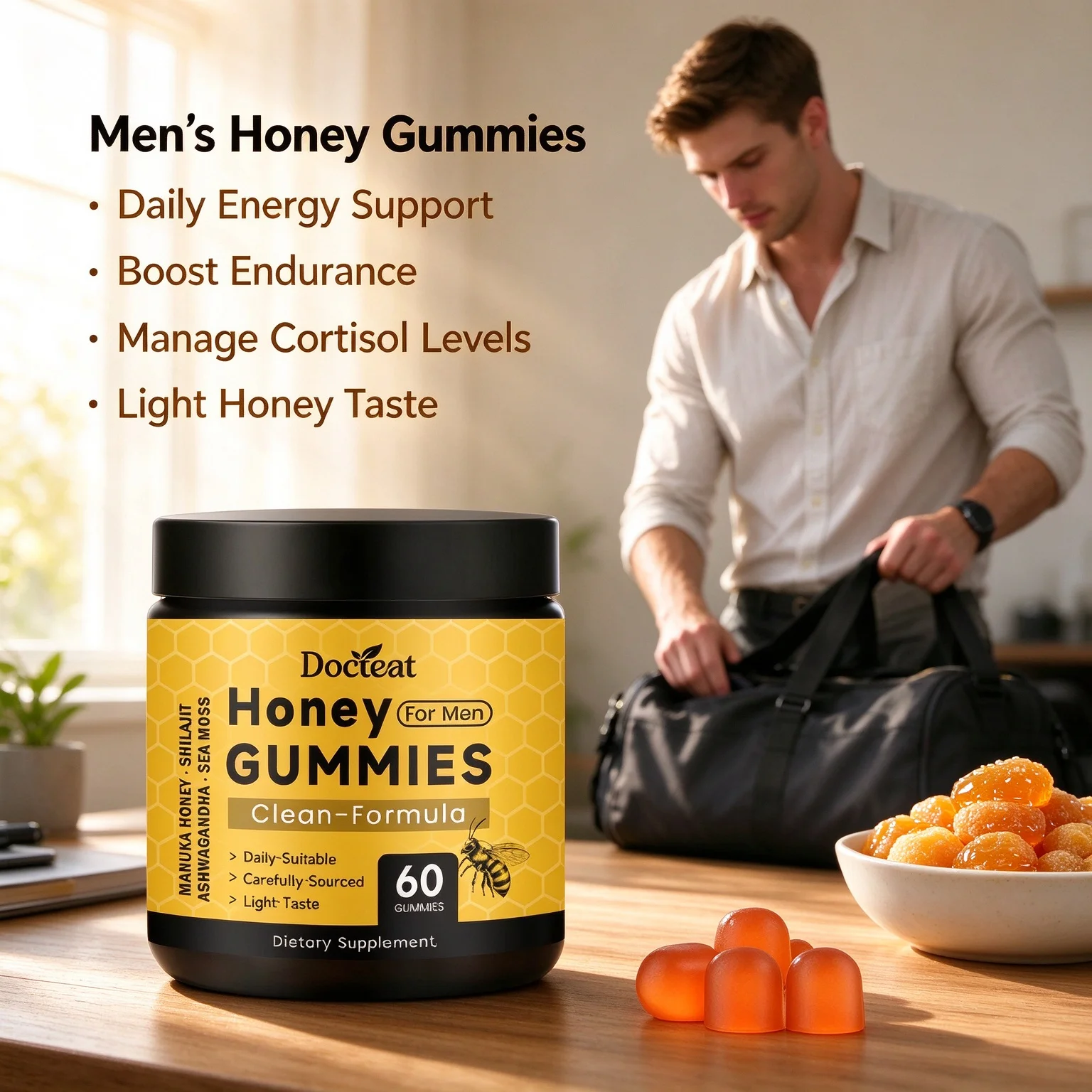 Men Honey Shilajit Gummies, Natural Daily Energy Booster, Enhance Endurance, Help Balance Cortisol Pure Shilajit Extract Gummies