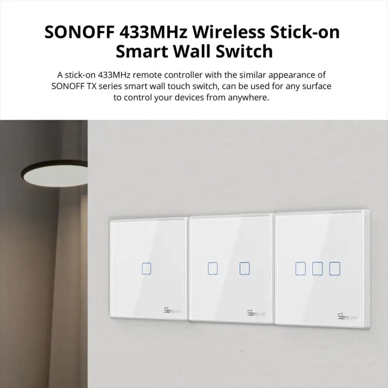 SONOFF RF Remote controller 86 Type Wall Panel Sticky 433MHz RF Remote Control 1/2/3 Gang Works With SONOFF TX Wifi Wall Switch