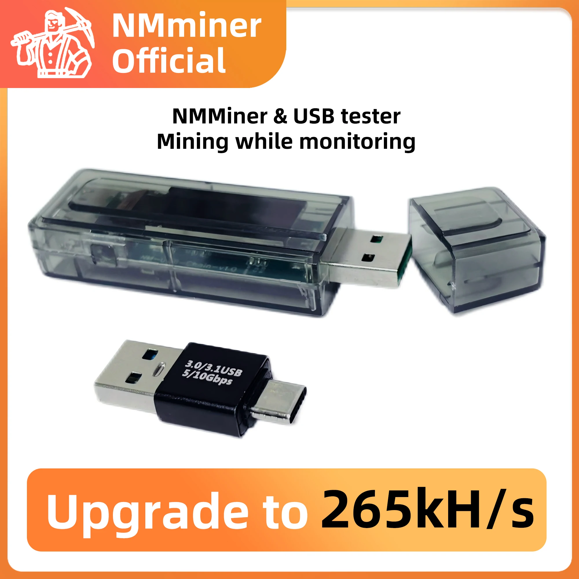NMMiner usb-chain ESP32 Crypto Solo Lottery Lucky Miner deeply optimized upgrade to 265KH/s with USB Tester USB-A to typeC