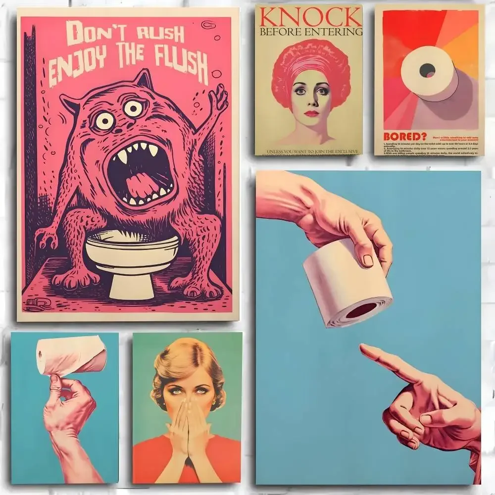 Knock Before Entering Let It Go Wash Your Hands Funny Toilet Poster Art Print Anime Style Home Decor Ideal Gift Perfect Decor